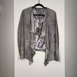 My Tribe Genuine Leather Suede Open Front Waterfall Jacket gray size L